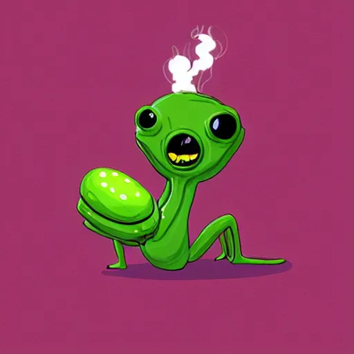 Image similar to Funny looking cute alien smoking weed, digital art, featured on artstation, fine details