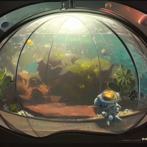 Prompt: traveling in a terrarium in space, artstation, concept art