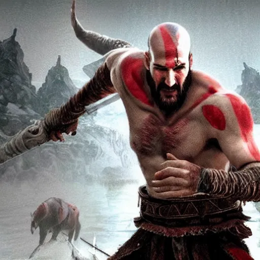 Image similar to Keanu Reeves in the God of War game