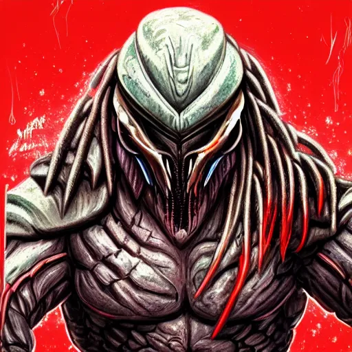 Prompt: digital paint character poster of The Predator in ancient Japan, trending on Artstation, vivid colors, hyperdetailed, alien armor, alien helmet