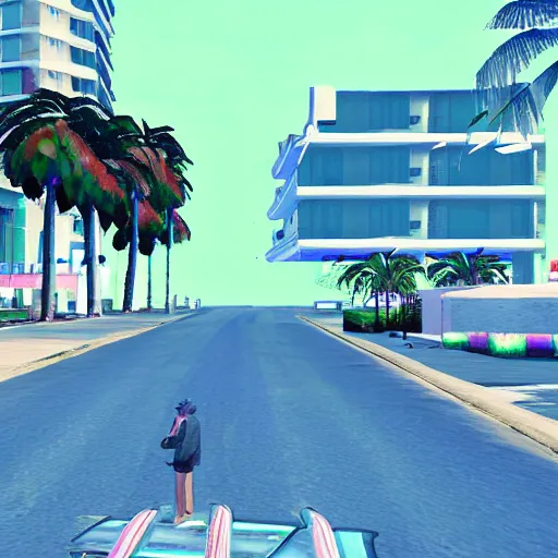 Image similar to new gta vice city, vaporwave