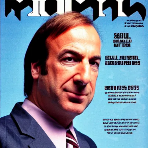 Image similar to Saul Goodman on the cover of a Heavy Metal magazine from the 1980s