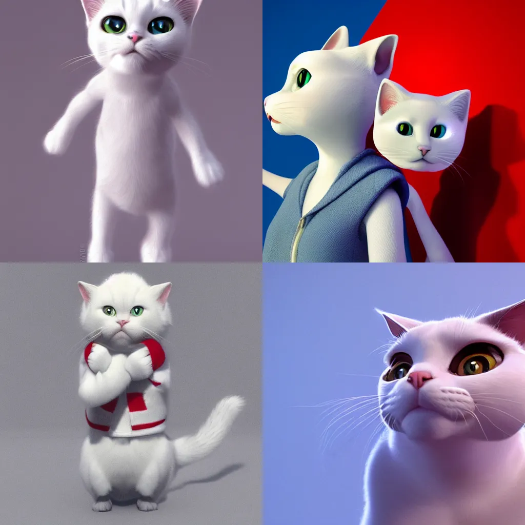 Prompt: white cat in clothes, pixar animation，hyper detailed, studio lighting, artstation, octane renderer, unreal engine