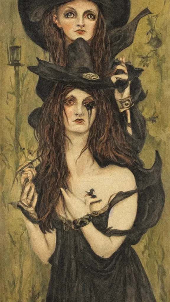 Prompt: witch with haunting eyes, victorian painting