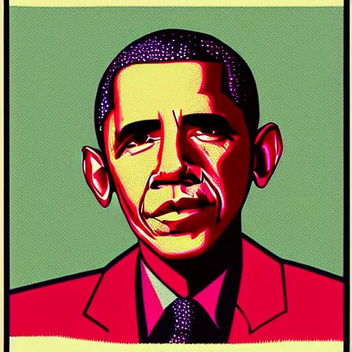 Image similar to Obama, graphic illustration by Jamie Hewlett, bold colors