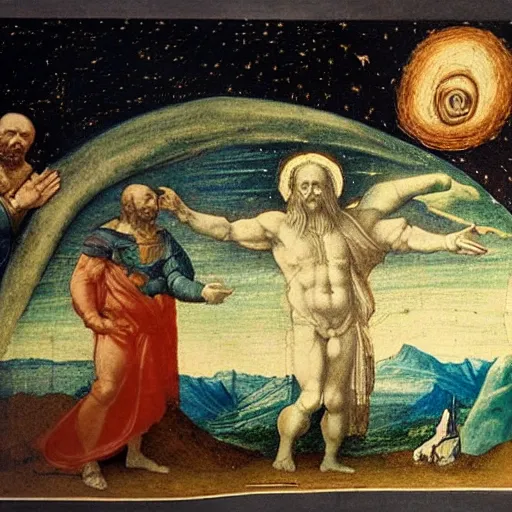 Image similar to The creation of the universe in the style of Leonardo da Vinci