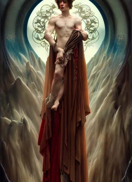 Image similar to majestic immortal vampire lord porcelain skin man movie poster, art style by edmund leighton, tom bagshaw, alphonse mucha, exquisite digital art, haunting, masterpiece, organic painting, photorealistic, ornate and hyper detailed