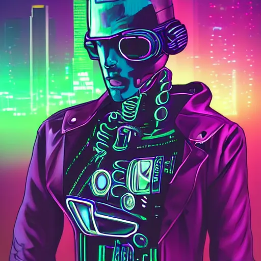 Image similar to A cyberpunk cybernetic synthwave android smoking weed