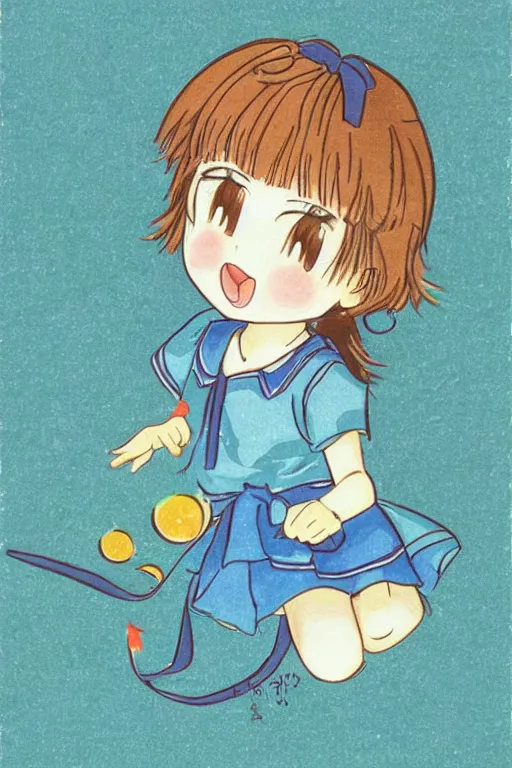 Image similar to portrait of a cute mamoru chiba style illustration of a young girl mamoru chiba style