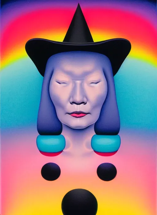 Image similar to witch with hat by shusei nagaoka, kaws, david rudnick, airbrush on canvas, pastell colours, cell shaded, 8 k,