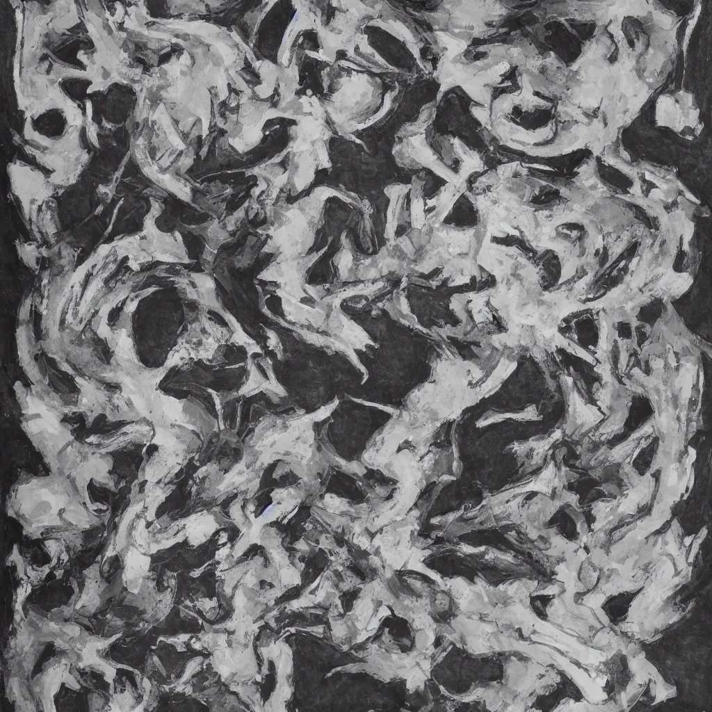 Prompt: Never-before-seen unique monochromatic abstract artwork that involves a lot of innuendos and symbolism.