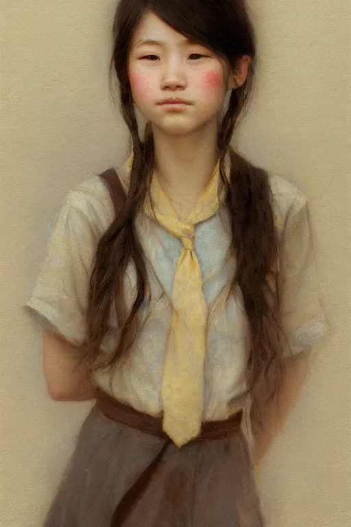 Prompt: japanese schoolgirl by Alyssa Monks, Gaston Bussiere. Bob hairstyle, school uniform, full body, urban dystopia, hyper realism, realistic proportions, artstation, concept art, smooth, sharp focus, illustration