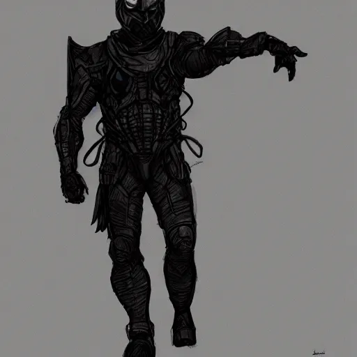 Prompt: concept art, stylized silhouette, super exaggerated proportions, concept design, sketch, male, science fiction suit, helmet, arthur rackham, trending on artstation