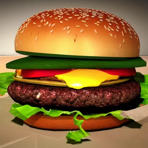 Image similar to A Burger made by HowToBasic, Realistic, HDR, Clear Image, HDD, RTX ON,
