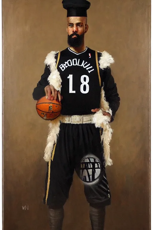 Image similar to full body portrait of the dictator of the brooklyn nets, 1 8 8 9, in full military garb, oil on canvas by william sidney mount, trending on artstation