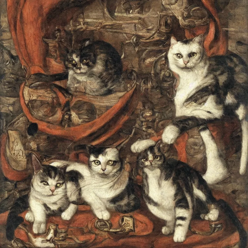 Prompt: portrait of a cat pirate , painting, 16th century