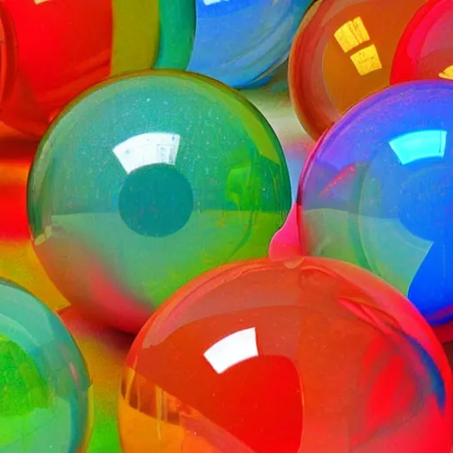 Image similar to Giant Translucent multicolored spheres, reflections, transparent, cracks, hd photograph