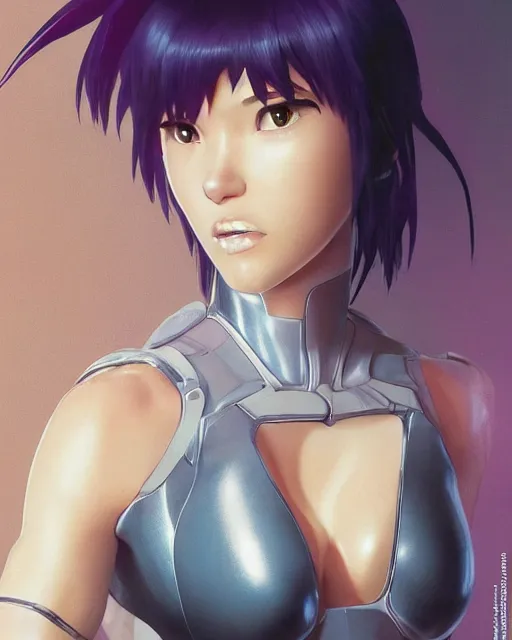 Image similar to weta disney pixar movie still portrait photo of motoko kusanagi ghost in the shell : : as cyborg woman by pixar : : by weta, wlop, ilya kuvshinov, rossdraws, artgerm, marvel, maxim cover, latex, octane render, sweaty, iridescent, bright morning, anime, liosh, mucha : :