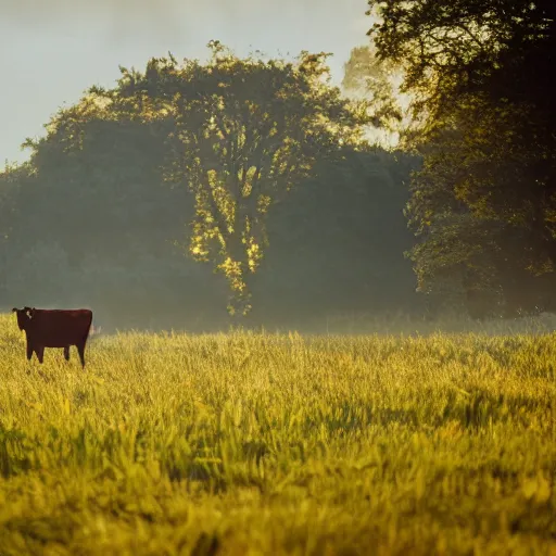 Image similar to photo of a cow in a field golden jour