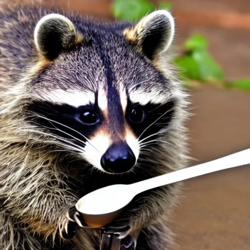 Prompt: raccoon with a spoon, hd photography