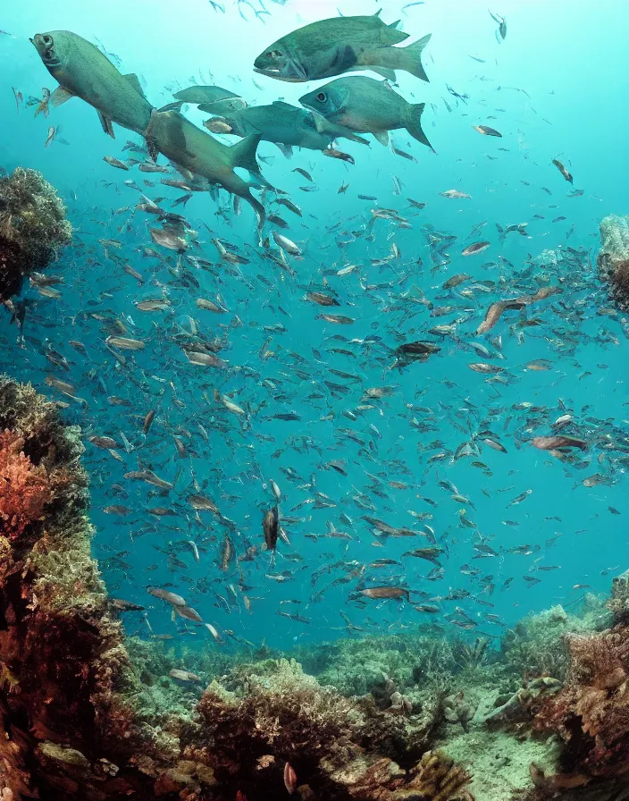 Prompt: an underwater city school for fish, 8k, National Geographic photo field.