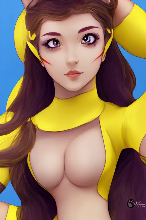 Image similar to heroine, beautiful, female pikachu, ultra detailed, digital art, 8 k, character, realistic, portrait, hyperrealistic