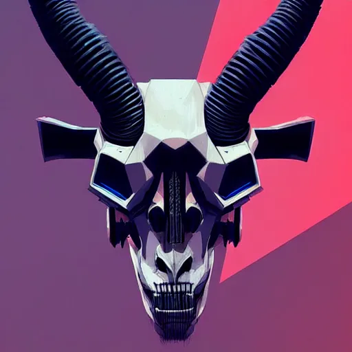 Image similar to a cyberpunk goat skull, by guweiz and wlop and ilya kuvshinov and artgerm and josan gonzalez, digital art