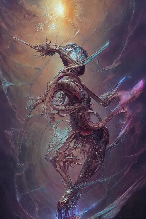 Image similar to now is the time to relaunch the dream weapon, by artgerm and yoshitaka amano and moebius and hr giger and zdislaw beksinski, hyperdetailed, surreal, dc comics, ornate, stunning, nebula, explosions in the sky, trending on artstation