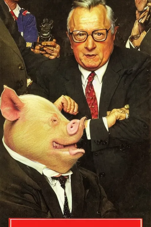 Image similar to Jean Marie Lepen looks like a pig by Norman Rockwell