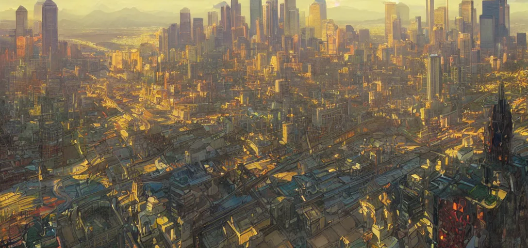 Prompt: the city of Seattle by Stanley Artgerm Lau, greg rutkowski, thomas kindkade, alphonse mucha, loish, norman Rockwel