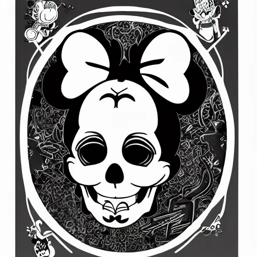 Prompt: anime manga skull portrait girl face minnie mouse detailed highres 4k Mucha and James Jean pop art nouveau