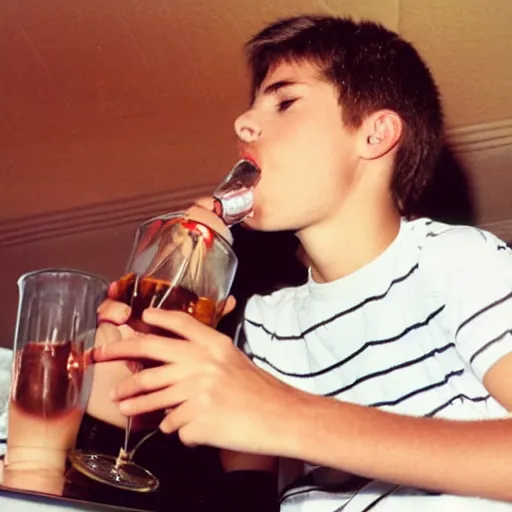 Prompt: teenager drinking at home party 1 9 9 5