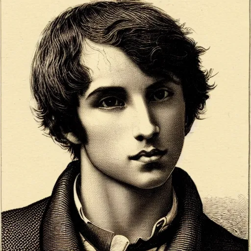 Prompt: A beautiful 19th century wood-engraving of a young Spanish man, by Édouard Riou Jules Férat and Henri de Montaut, highly detailed, fine Art, high detail, masterpiece, illustration, clear eyes, trending on artstation