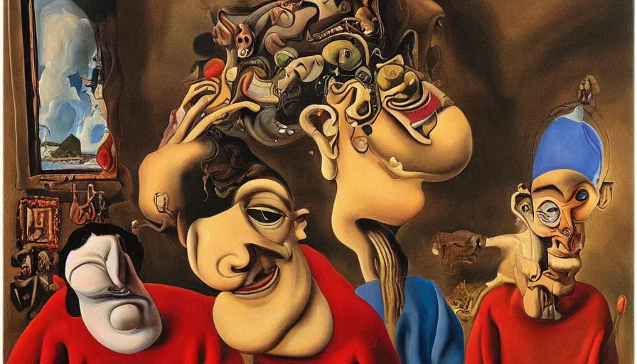 Image similar to gorgeous painting by equal parts salvador dali and vermeer robert williams and basil wolverton and robert crumb oil on canvas, 8 k 1 0 8 0 p