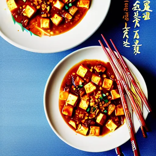 Prompt: mouthwatering mapo tofu, food photography