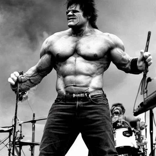 Image similar to hulk performing at woodstock