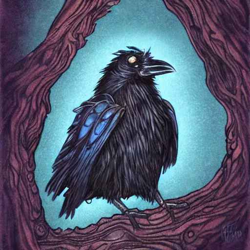 Image similar to raven, jioness, forest, blue flame, moon, art by Bryan Alfaro, award winning concept, highly detailed,