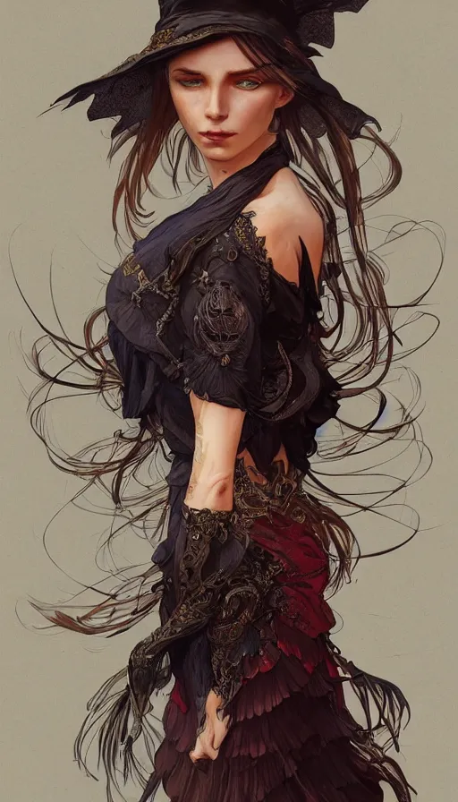 Prompt: Witch, passionate , seductive, sweaty, intricate fashion clothing, insane, intricate, highly detailed, digital painting, artstation, concept art, smooth, sharp focus, illustration, Unreal Engine 5, 8K, art by artgerm and greg rutkowski and alphonse mucha