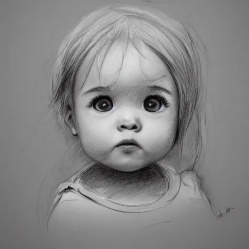 Image similar to a cute toddler, by jim kin, trending on artstation, pencil sketch