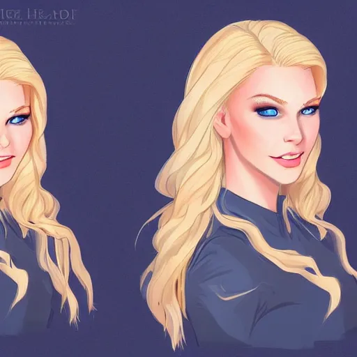 Prompt: a portrait of a young woman with blonde hair, brave, rich, fancy clothes, shallan davar, blue eyes, beautiful, smiling, thick hair, dnd, rpg, outgoing, glowing, quick witted, artgerm style