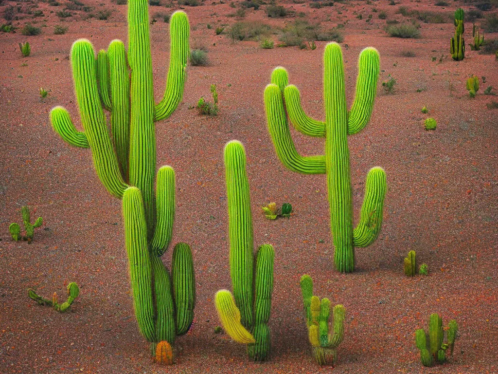 Prompt: a lonely psychedelic cactus in the desert, HD photography, artstation, cgsociety