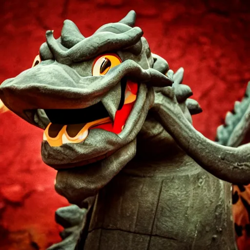 Image similar to goofy as a dragon, cinematic, detailed, rustic, award winning, dark, sharp focus