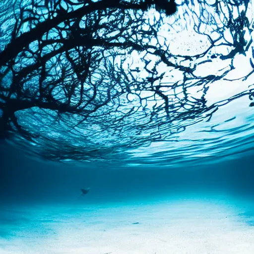 Image similar to roots underwater, award winning cyan and white photography, high contrast, high definition