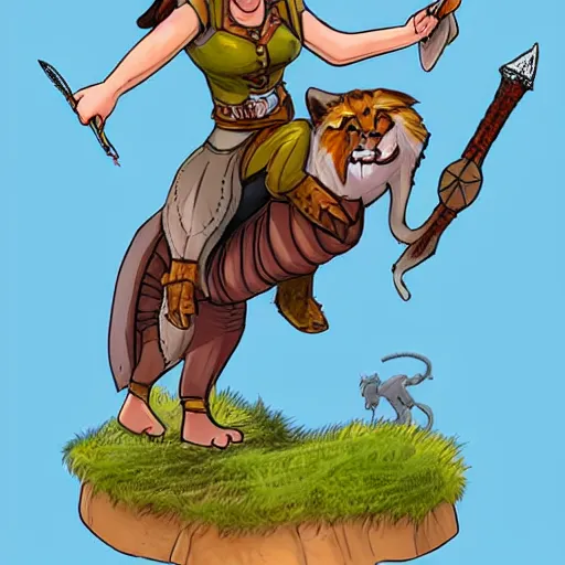 Image similar to D&D art of a female halfling rogue with hairy feet, riding on top of a panther through waterdeep, sunny afternoon