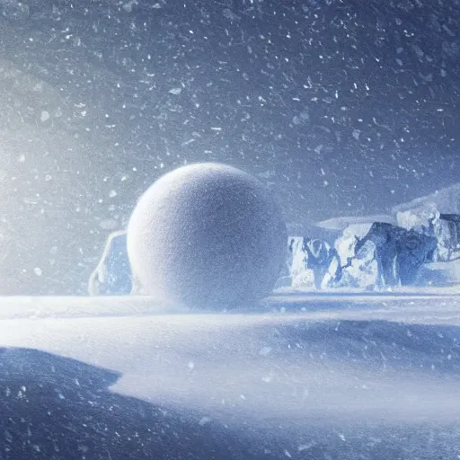 Image similar to concept art of a snow covered planet, snowstorm, ice, ice spikes, planet, space, concept art