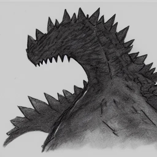 Prompt: court sketch of godzilla on trial