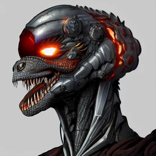 Image similar to Cyborg dragon portrait, artstation