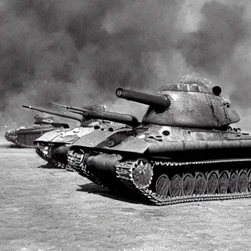 Image similar to Photo of a tank duel between a T34 and King Tiger