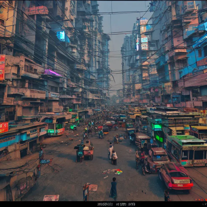 Prompt: streets of mumbai in 2 0 7 0, cyberpunk, futuristic, high fidelity, uncompressed png