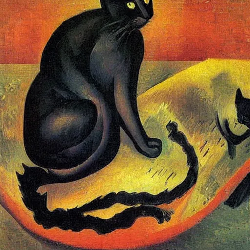 Prompt: black cat painting by umberto boccioni